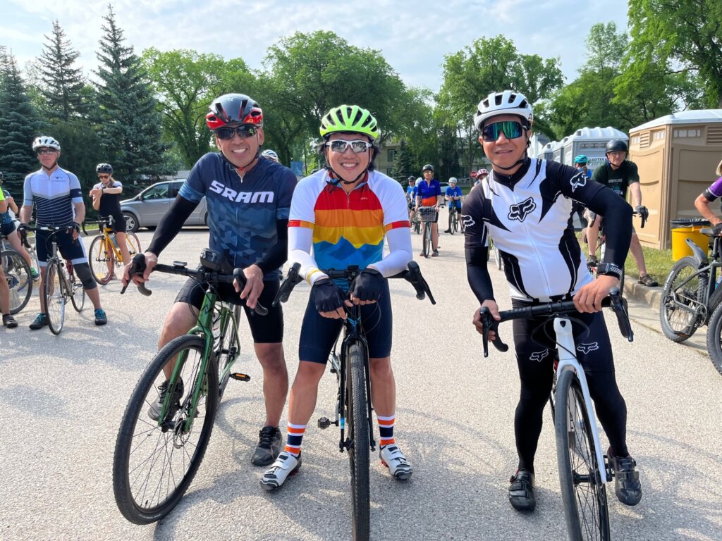 Three cyclists preparing to ride at the 2023 Cycle on Life.